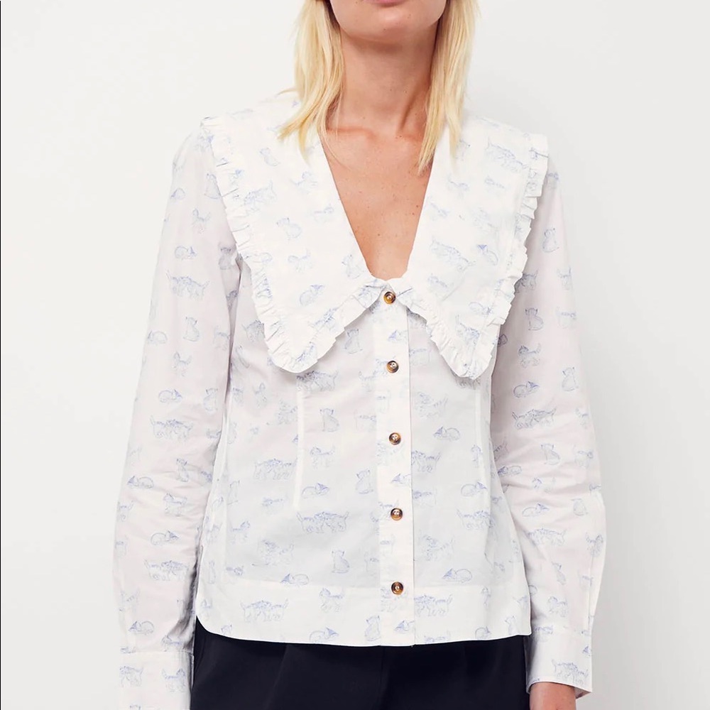 GANNI Cat prints V-collar shirt, Size 38